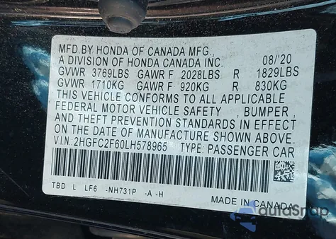 2020 Honda Civic Lx from USA, damaged, VIN 2HGFC2F60LH578965